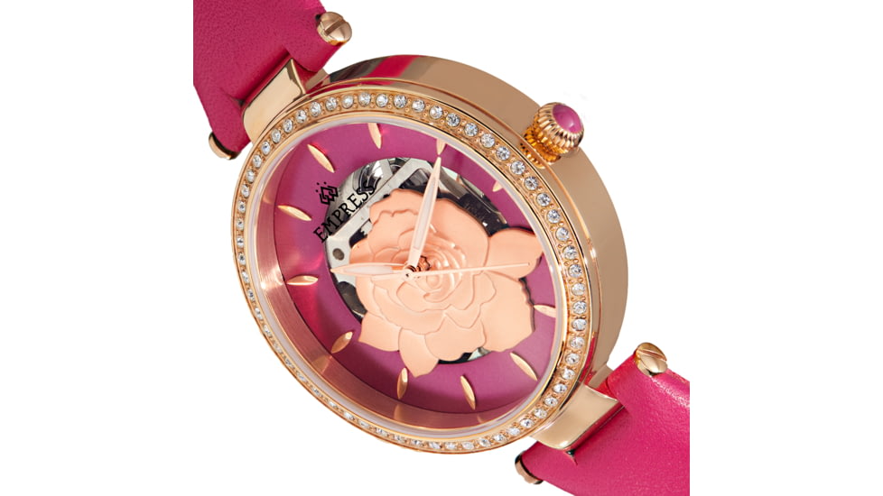 Empress Anne Automatic Semi-Skeleton Leather-Band Watch, Hot Pink, One Size, EMPEM3105