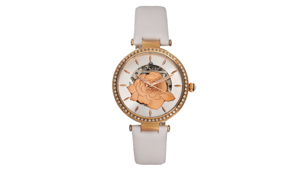 Empress Anne Automatic Semi-Skeleton Leather-Band Watch, White, One Size, EMPEM3104