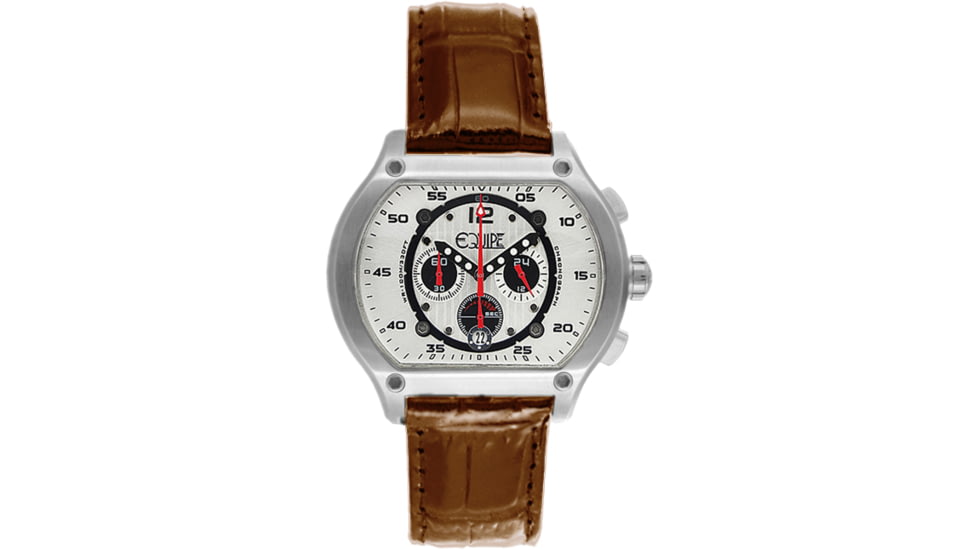 Equipe E715 Dash Mens Watch - Brown Leather Strap, Silver Bezel, White/Black Dial