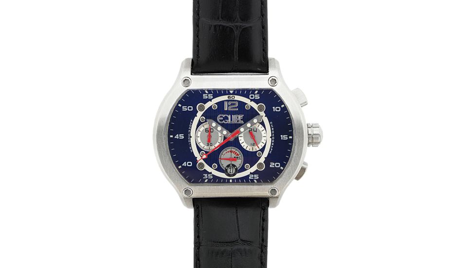 Equipe E716 Dash Mens Watch - Black Leather Strap, Silver Bezel, Blue/White Dial