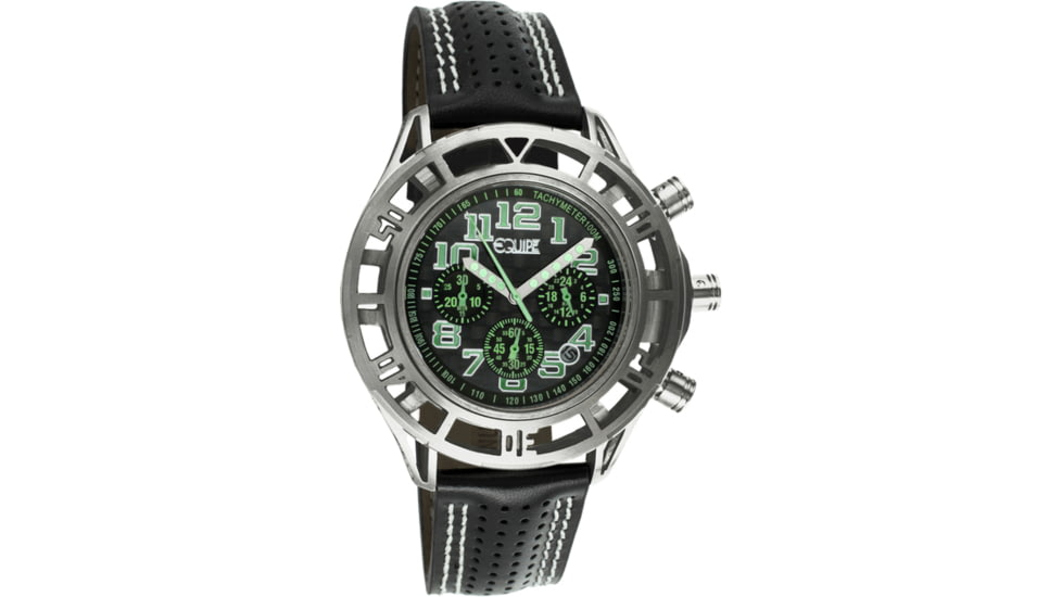 Equipe E803 Chassis Mens Watch - Black Strap, Silver Case, Black/Green Dial