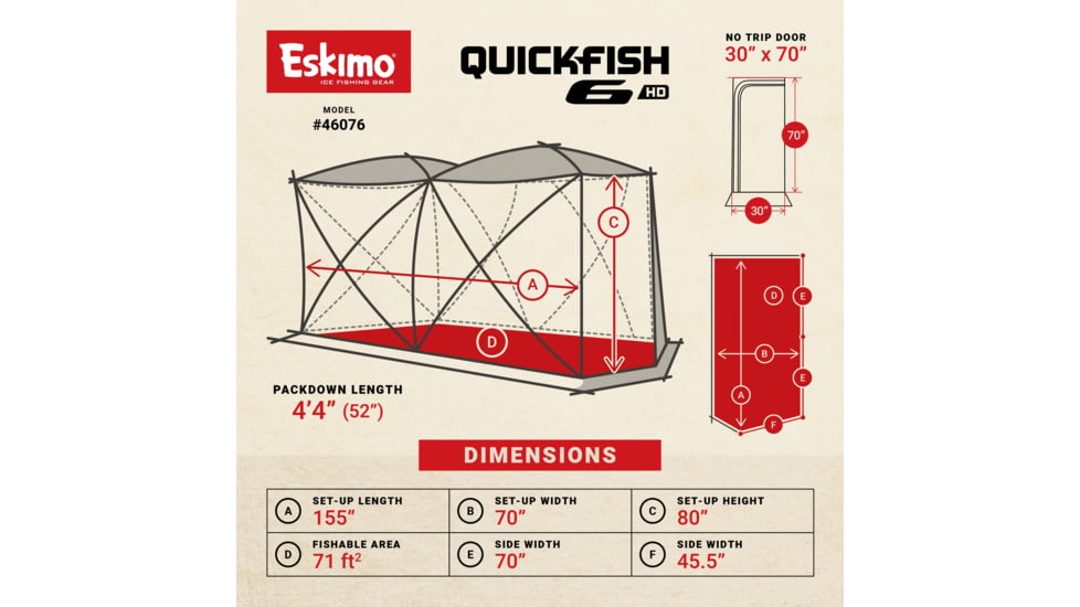 Eskimo 6HD, Pop-Up Portable Shelter, No-Trip Door, Red/Black, 6-Person, 46076