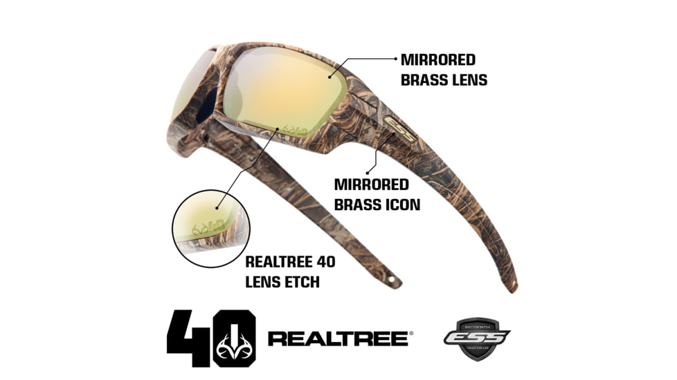 ESS 40Th Anniversary Rollbar Realtree Max-7 Sunglasses, Realtree Camo Frame / Mirrored Brass / Smoke Gray , Medium/Large, EE9018-26