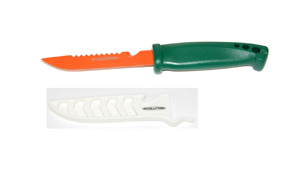 Evolution Bait Knife 4 in Grn Handle Org Blade Wht Cover, EV-BK4-HC