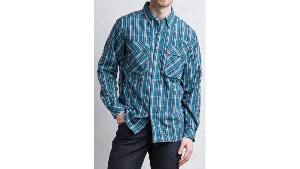 ExOfficio Air Strip Macro Plaid Long Sleeve Shirt - Men's -Dk Atlantic-Small