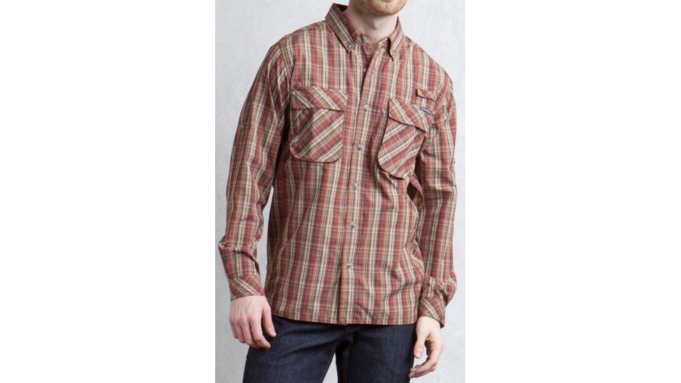 ExOfficio Air Strip Macro Plaid Long Sleeve Shirt - Men's -Dk Brick-XX-Large