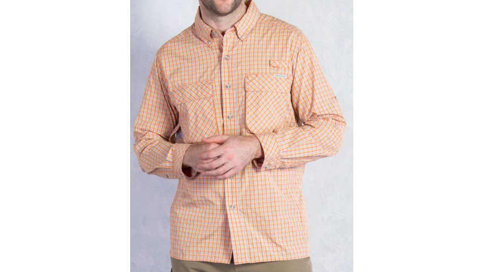 Air Strip Micro Plaid Long Sleeve Shirt - Mens-Fire Opal-Small