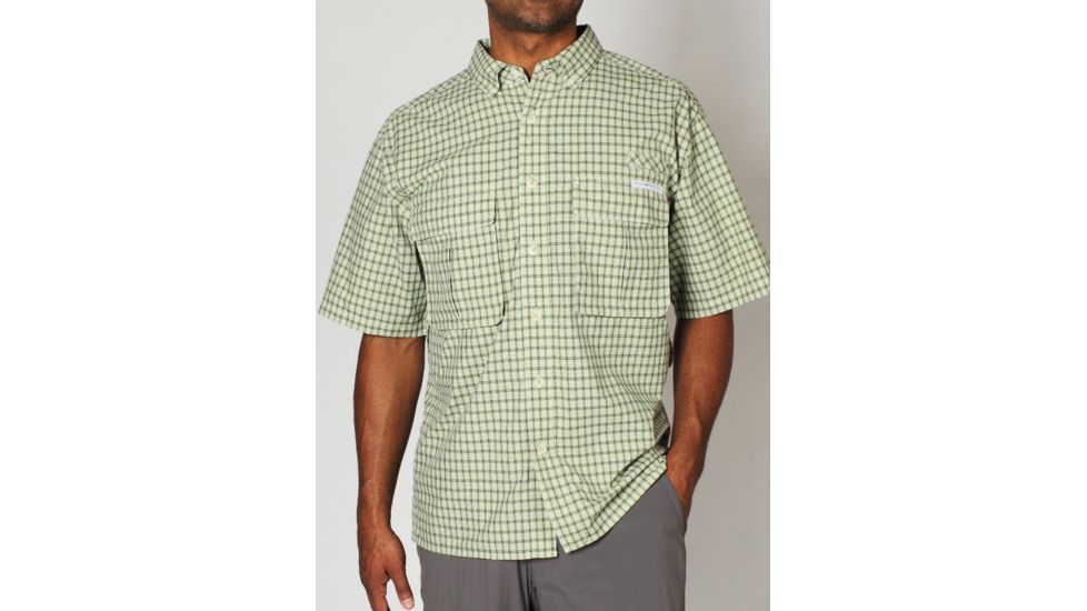 Air Strip Micro Plaid Short Sleeve Shirt - Mens -Olive-Small