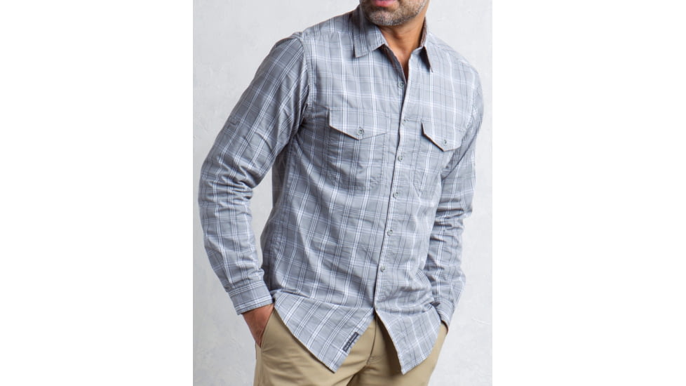 ExOfficio BugsAway Sol Cool Plaid Long Sleeve Shirt - Men's-Dk Pebble-Large