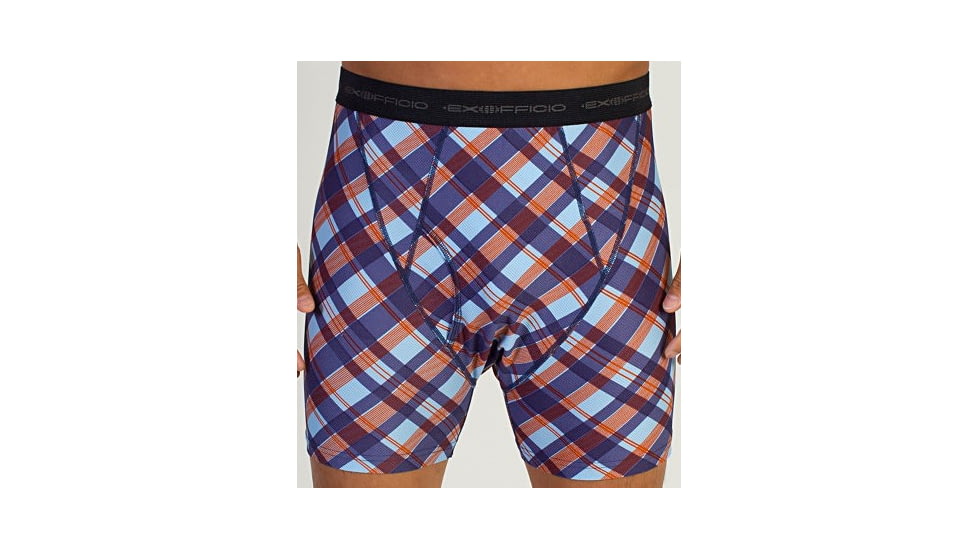 ExOfficio Give-N-Go Boxer Brief - Men's-LG Plaid/LT Lapis-Small