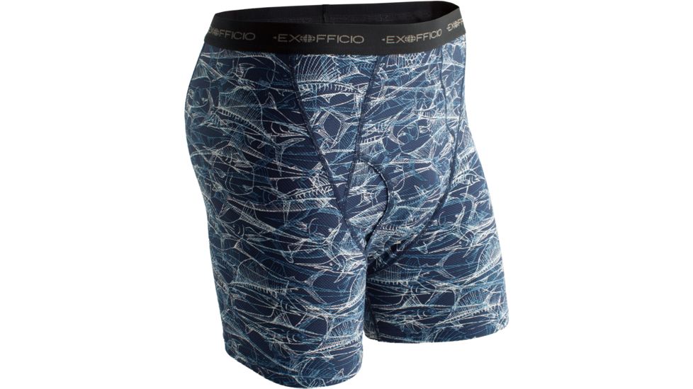 ExOfficio Give-N-Go Printed Boxer Brief - Men's-Navy/Sketched Fish-Medium