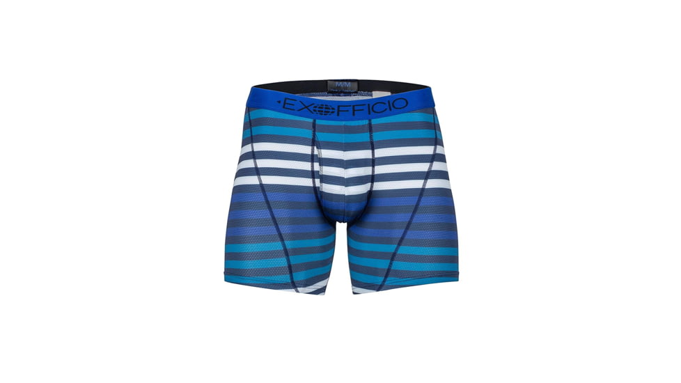 ExOfficio Give-N-Go Sport Mesh Print 6 Inch Boxer Brief Mens, Navy Large Stripe, M, 12453043-7324-M