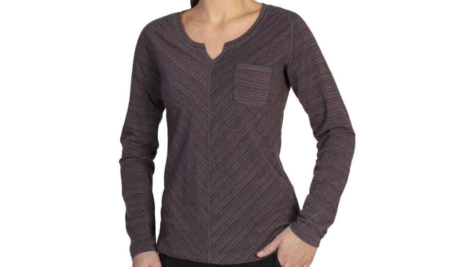 ExOfficio Go-To Stripe Pocket Tee Long Sleeve - Women's -Antique/Dark Charcoal-X-Small