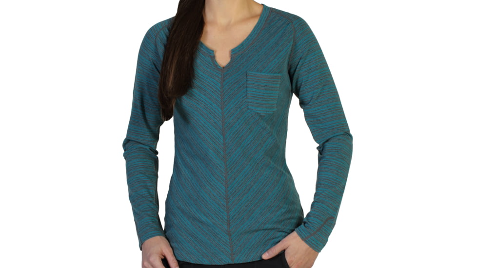 ExOfficio Go-To Stripe Pocket Tee Long Sleeve - Women's -Aquatic/Dark Charcoal-Small