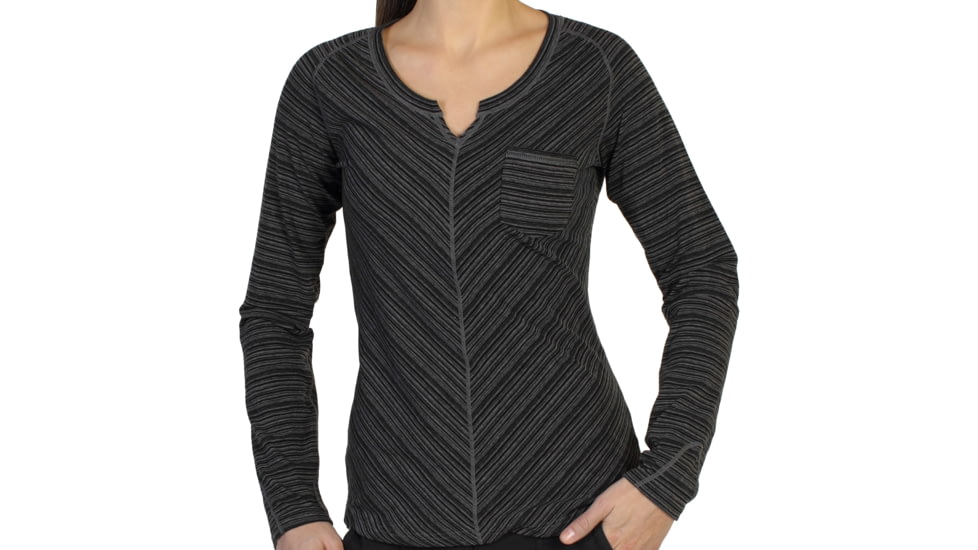 ExOfficio Go-To Stripe Pocket Tee Long Sleeve - Women's -Black/Dark Charcoal-Small
