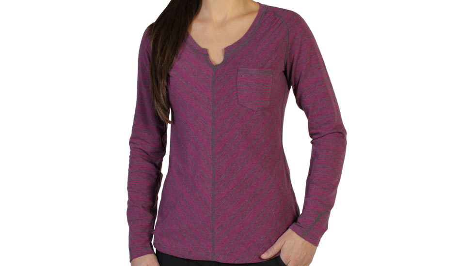ExOfficio Go-To Stripe Pocket Tee Long Sleeve - Women's -Dazzle/Dark Charcoal-Small