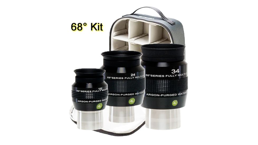 Explore Scientific 16, 24 and 34mm Argon-Purged Waterproof Eyepiece 68 degree Set with soft case EPWP68 KIT