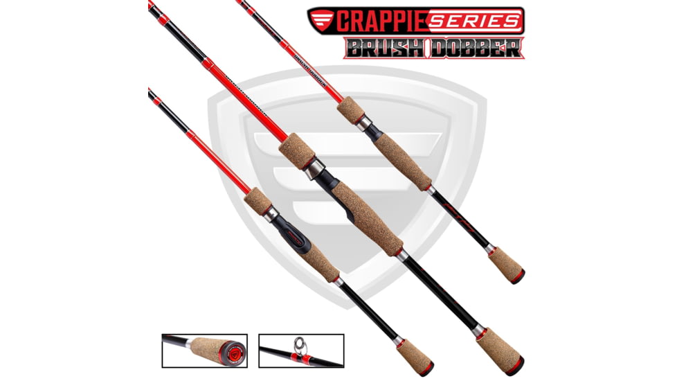 Favorite Fishing Brush Dobber Crappie Spinning Rod, 6ft 8in, Ultra Light, Red/Black, DBR-681UL