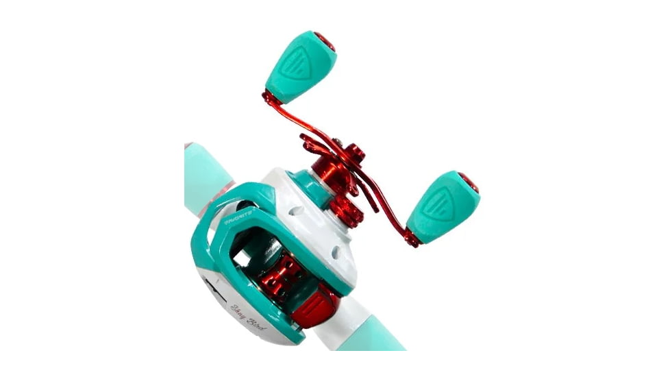 Favorite Fishing ShayBird Casting Reel Retail Packaging, 100, Left Hand, White/Teal, SBR100NGL-RTL