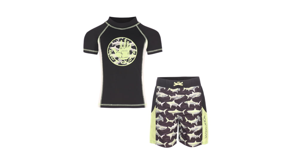 Body Glove Boys Rash Guard & Swim Shorts Set - Black & Green 44AAA0B2, 5, Black & Green, 8606BGS30-B-5