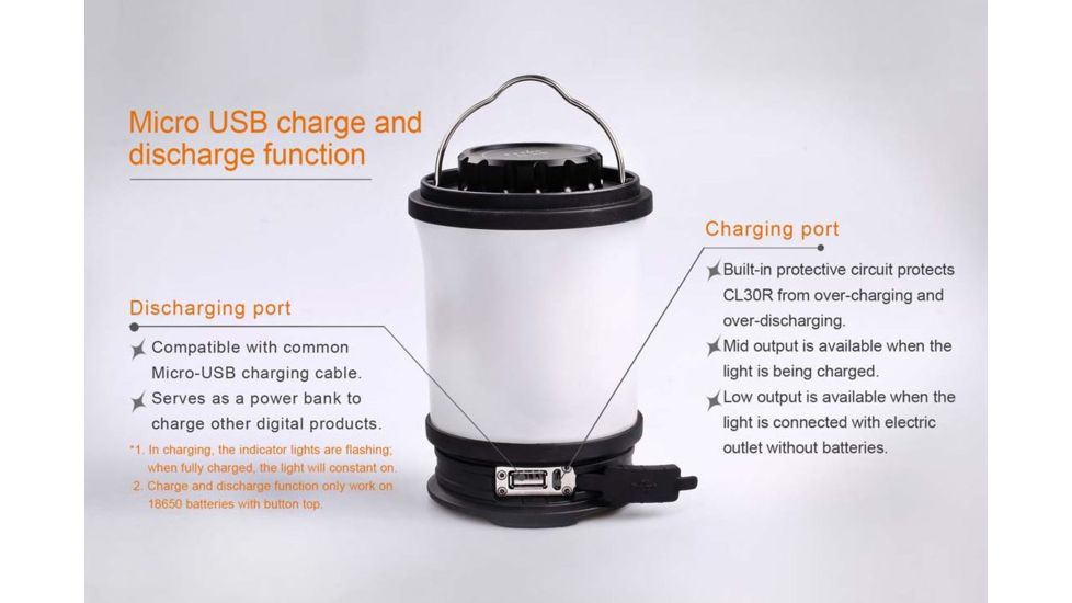Fenix CL30R Rechargeable Camping Lantern, 650 Lumens, Clear/Black FENIX-CL30R