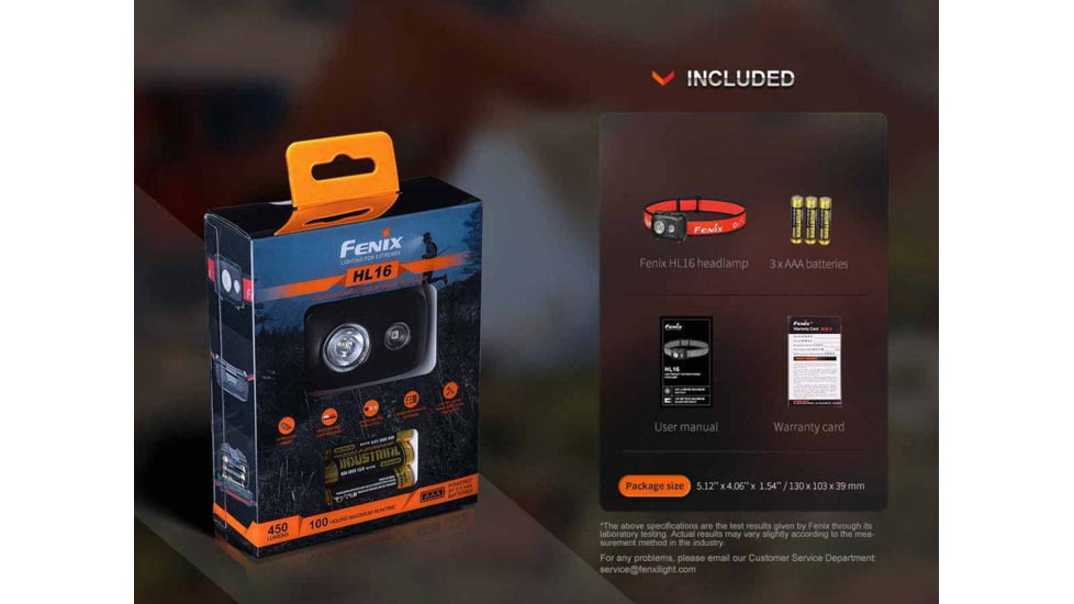 Fenix Lighting HL16 450 Lumens Luminus SST20 LED, 2835 LED Headlamp, Black, HL16LSBK