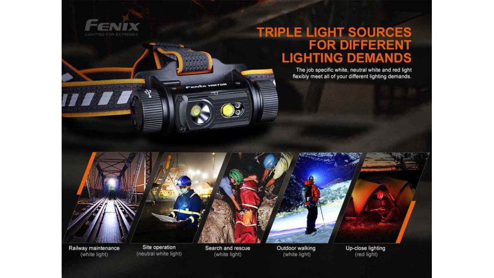 Fenix Lighting HM70R Lithium Ion 1600 Lumens Luminus SST40 LED, XP-G2 HE LED, 2835 LED Headlamp, Black, HM70RSBK