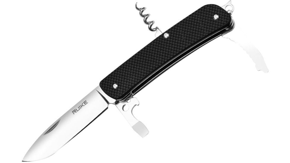 RUIKE L21 Multifunction Knife, 3.35in, 14C17N Stainless Steel, Clip Point, Plain Blade, Black, L21-B