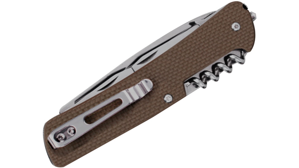 RUIKE L21 Multifunction Knife, 3.35in, 14C17N Stainless Steel, Clip Point, Plain Blade, Brown, L21-N