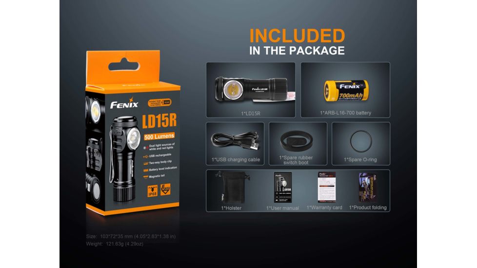 Fenix LD15R Right Angle Flashlight w/battery, 500 Lumens, Black LD15RXPBK
