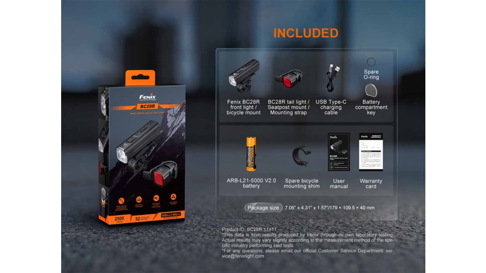 Fenix Lighting Fenix BC28R Rechargeable Lithium Ion 2500 Lumens LED Bike Light, Black, BC28RBCBK