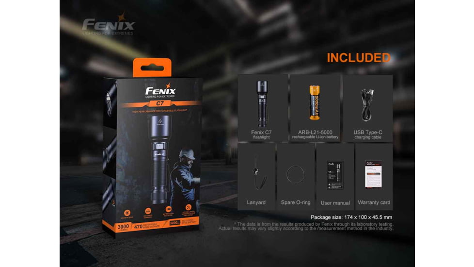 Fenix Lighting C7 Lithium Ion 3000 Lumens Luminus SST70 LED Flashlight, Black, C7STBK
