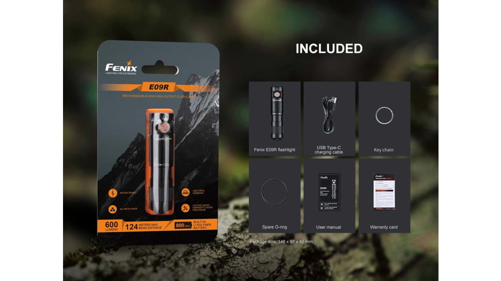 Fenix Lighting E09R Lithium Ion 600 Lumens Luminus SST20 LED Flashlight, Black, E09RSBK