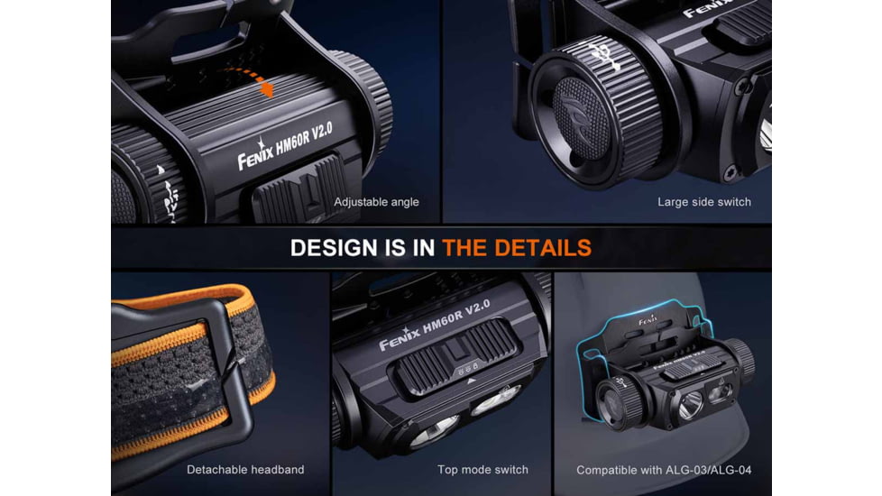 Fenix Lighting HM60R V2.0 Lithium Ion 1600 Lumens Luminus SST40-GEN2 LED, Luminus SST20-GEN2 High-CRI LED, OSRAM 2835 LED Headlamp, Black, HM60RV2BK