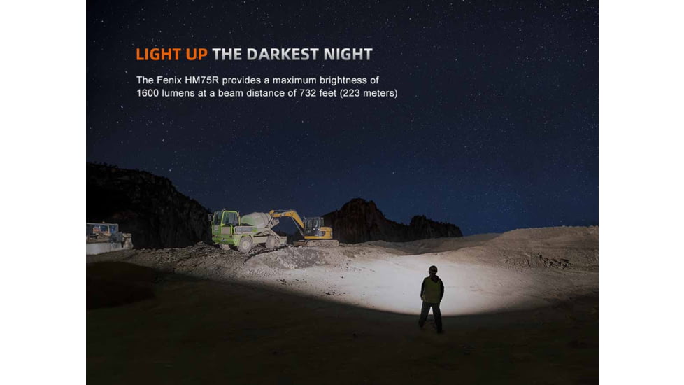 Fenix Lighting HM75R Lithium Ion 1600 Lumens Luminus SST40 LED, Luminus SST20 LED, OSRAM GR QSSPA1.23 LED Headlamp, Black, HM75RDCBK