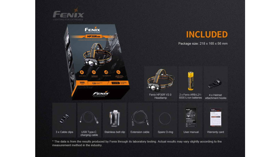 Fenix Lighting HP30R V2.0 Lithium Ion 3000 Lumens XHP50 LED, XP-G3 S4 LED Headlamp, Black, HP30V2BK