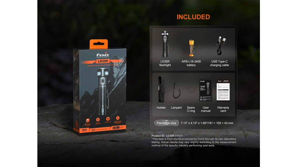 Fenix Lighting LD35R Lithium Ion 1800 Lumens COB, Luminus SST40 Gen2 LED Flashlight, Black, LD35RSBK