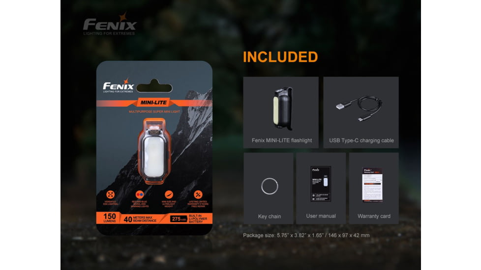 Fenix Lighting MINI-LITE 150 Lumens CA18 LED, Everlight 2835 LED Flashlight, Black, ELTBK