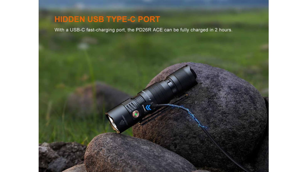 Fenix Lighting PD26R ACE Lithium Ion 1300 Lumens Luminus SFT25R LED Flashlight, Black, PD26RACBK