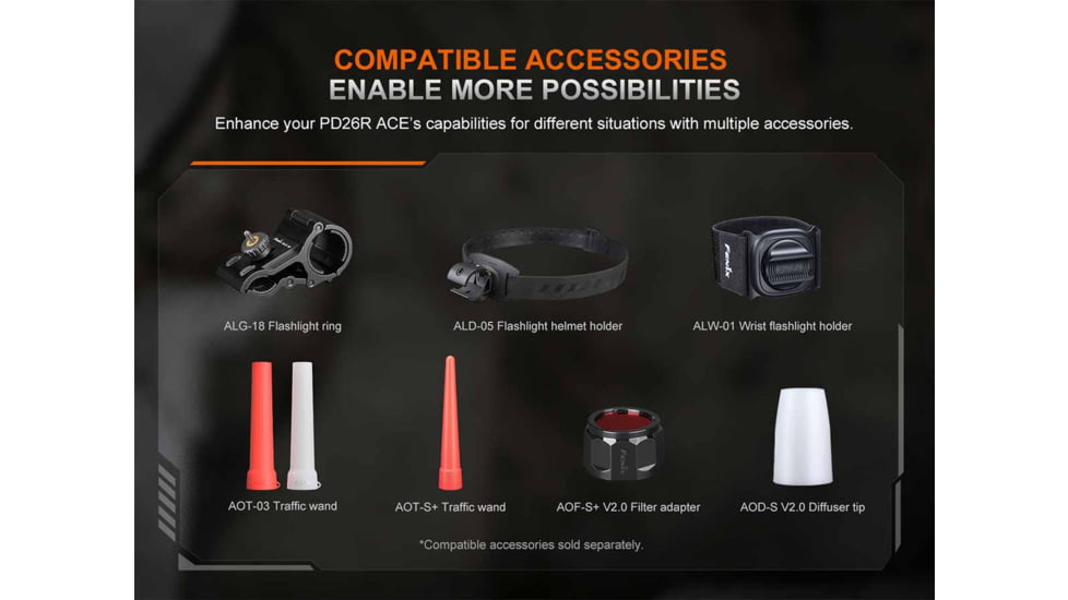 Fenix Lighting PD26R ACE Lithium Ion 1300 Lumens Luminus SFT25R LED Flashlight, Black, PD26RACBK
