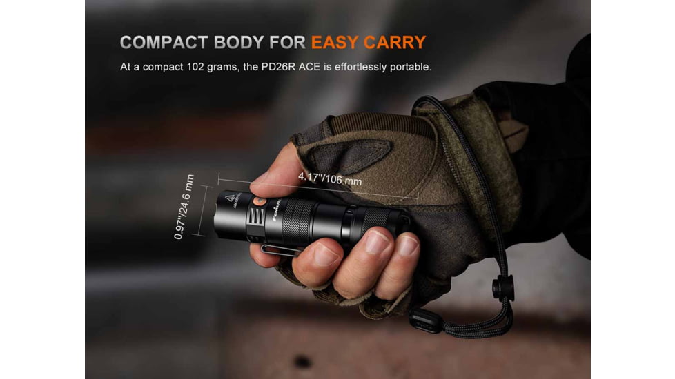 Fenix Lighting PD26R ACE Lithium Ion 1300 Lumens Luminus SFT25R LED Flashlight, Black, PD26RACBK