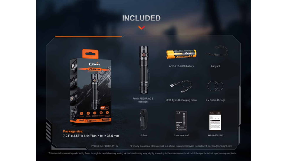 Fenix Lighting PD35R ACE Lithium Ion 2000 Lumens Luminus SFT40 LED Flashlight, Black, PD35RACBK