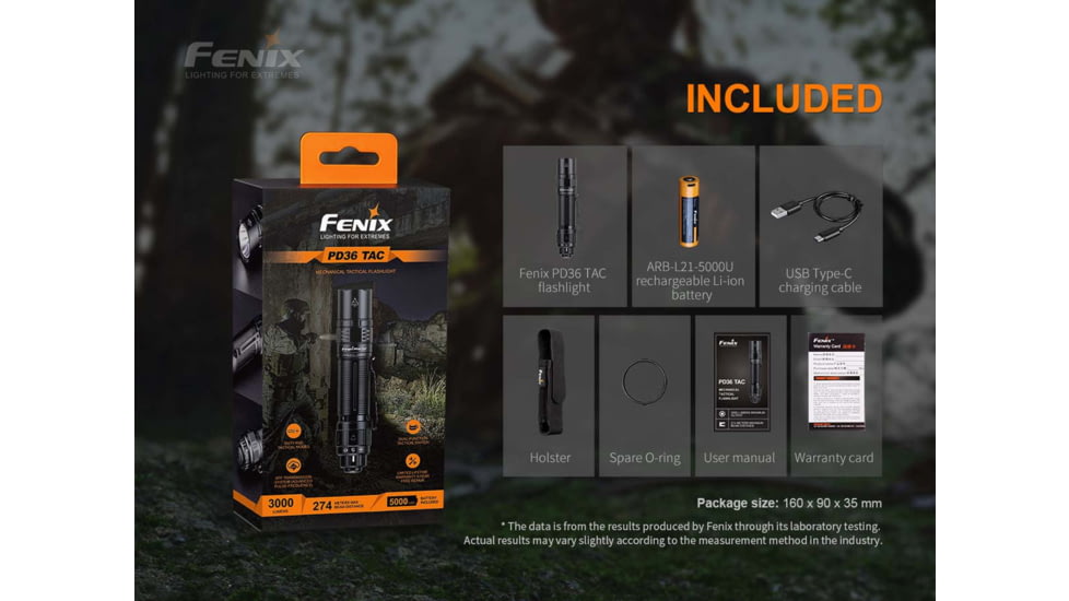 Fenix Lighting PD36 TAC Lithium Ion 3000 Lumens Luminus SST70 LED Flashlight, Black, PD36TCBK