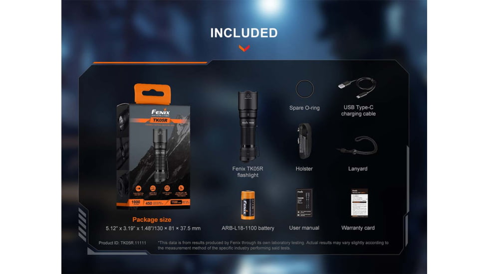 Fenix Lighting TK05R Lithium Ion 1000 Lumens Osram CSLPM1.TG LED Flashlight, Black, TK05ROBK
