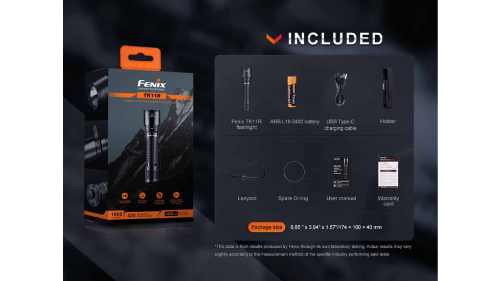 Fenix Lighting TK11R Lithium Ion 1600 Lumens Luminus SFT40 LED Flashlight, Black, TK11RXBK