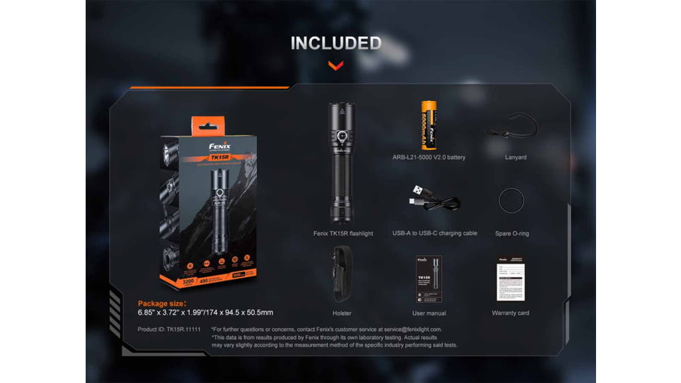 Fenix Lighting TK15R Lithium Ion 3200 Lumens LED Flashlight