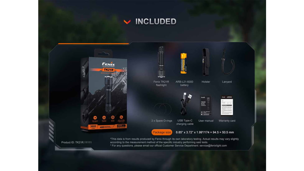Fenix Lighting TK21R Lithium Ion 3600 Lumens Luminus SFT90 Flashlight, Black, TK21RSFBK