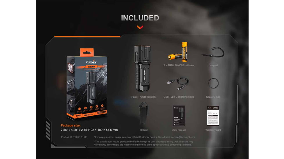 Fenix Lighting TK28R Lithium Ion 6500 Lumens Luminus SFT70 LED, Luminus SST70 LED, OSRAM GR CSSPA1.23 LED Flashlight, Black, TK28RLSBK