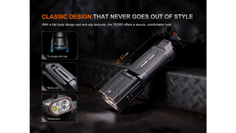Fenix Lighting TK28R Lithium Ion 6500 Lumens Luminus SFT70 LED, Luminus SST70 LED, OSRAM GR CSSPA1.23 LED Flashlight, Black, TK28RLSBK