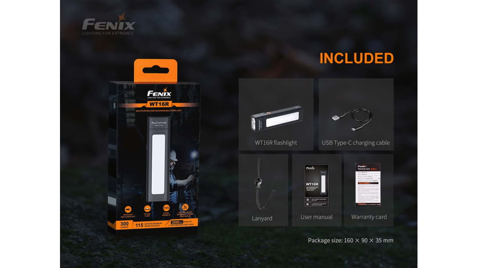 Fenix Lighting WT16R Lithium Ion 300 Lumens CREE XP-E2 LED, COB Flashlight, Black, WT16RXBK